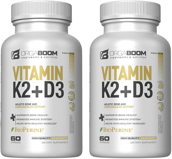 Vitamin D3 K2 Calcium Supplement - Vitamin D 5000 IU + Vitamin K2 MK7 100 mcg, Bone Strength & Heart Health Supplements for Women & Men, D3K2 Teeth Vitamins with Bioperine (60 Count (Pack of 2))