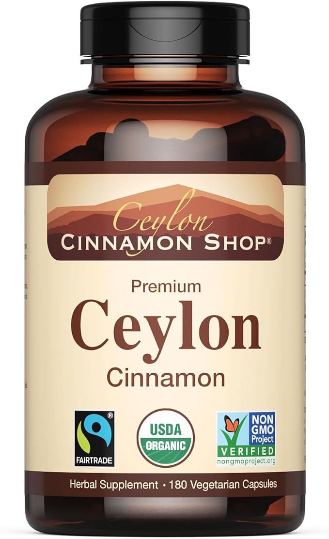 Organic Ceylon Cinnamon (100% Certified) Supplement, 180 Capsules, 3 Month Supply