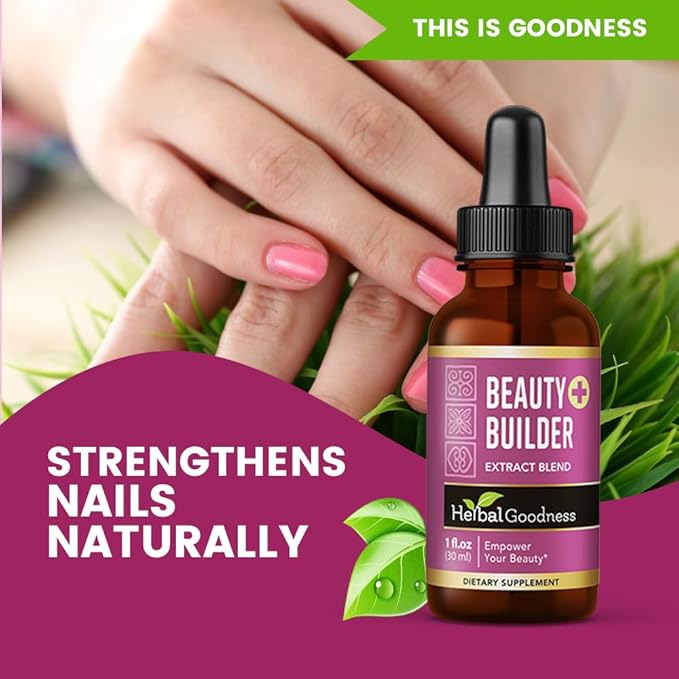 Herbal Goodness Beauty Builder 1oz - Collagen for Women with Biotin & Hyaluronic Acid - Hair Growth, Skin Hydration, Nail Support, Anti-Aging Beauty Booster - Includes Marigold & Guava Leaf