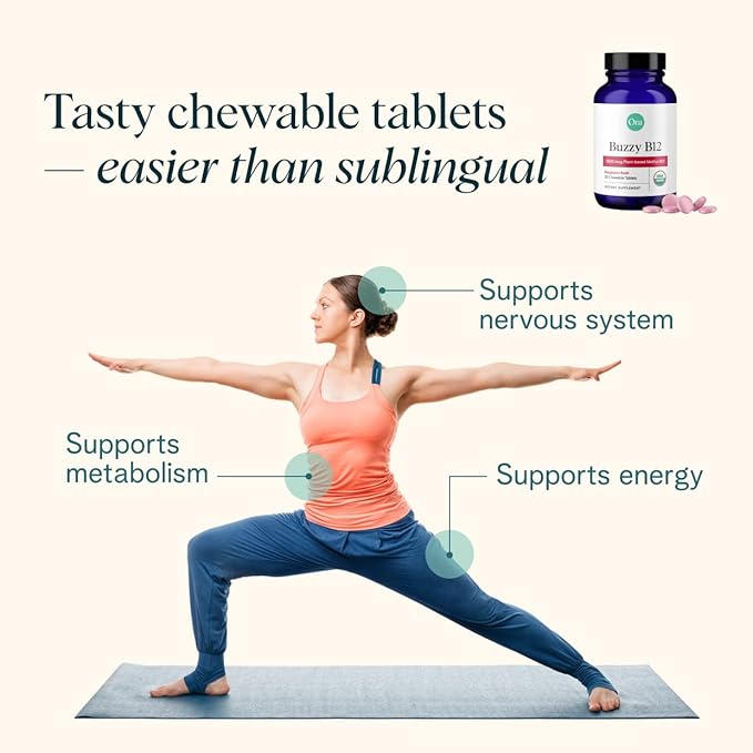 Ora Organic Vitamin B12 1500mcg - Plant-Based methylcobalamin for Adults - Natural Stimulant-Free Energy, Raspberry Flavor chewable Tablets, no Added Sugar - 30 Tablets