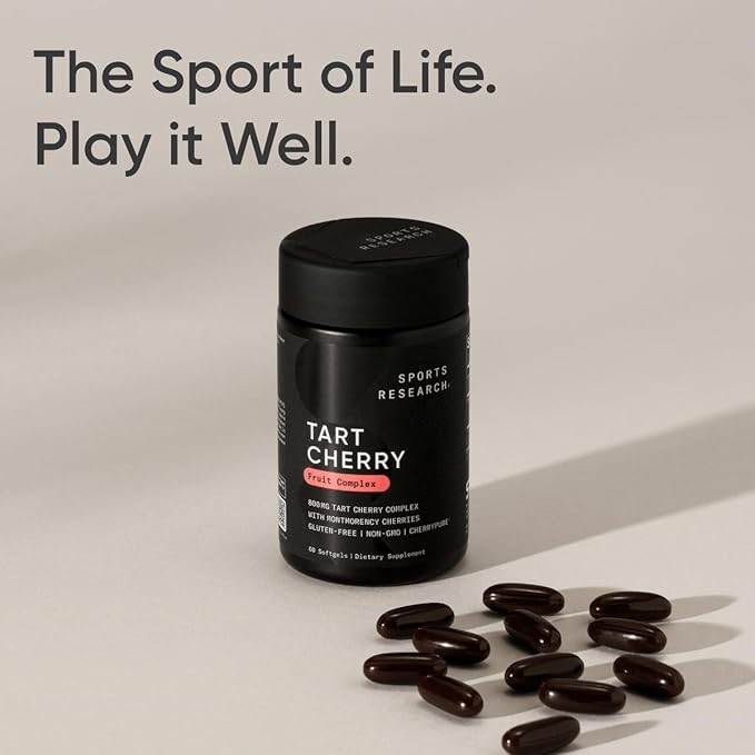 Sports Research Tart Cherry Capsules - Made from Montmorency Tart Cherries - Non-GMO & Gluten Free - 60 Liquid Softgels