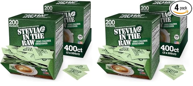 Stevia In The Raw, Plant Based Zero Calorie Sweetener, Sugar Substitute, Sugar-Free Sweetener for Coffee, Hot & Cold Drinks, Suitable For Diabetics, Vegan, Gluten-Free, 200 Count Packets (Pack of 2)