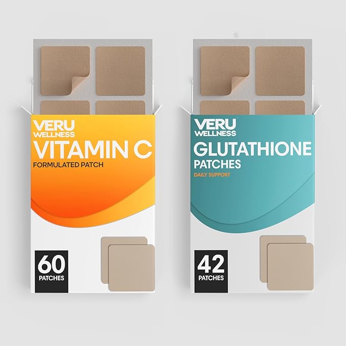 Veru Wellness Antioxidant Power Duo Lifestyle Patches C, Glutathione - Self Adhesive Time Release Topical Patch, 8-10 Hours (42 Day Supply)