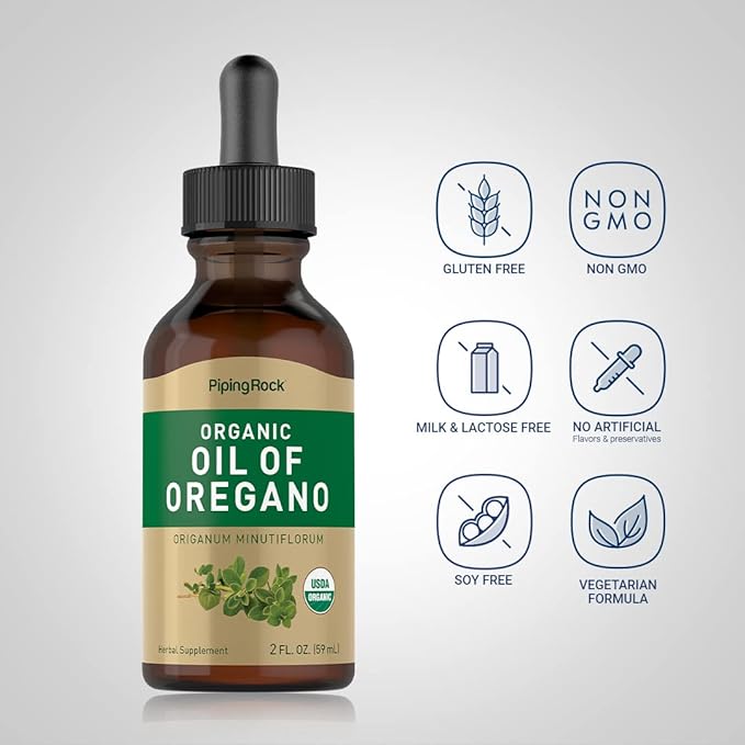Piping Rock Oil of Oregano Organic Liquid Drops | 2 fl oz | with Extra Virgin Olive Oil | Herbal Extract Supplement | Non-GMO, Gluten Free