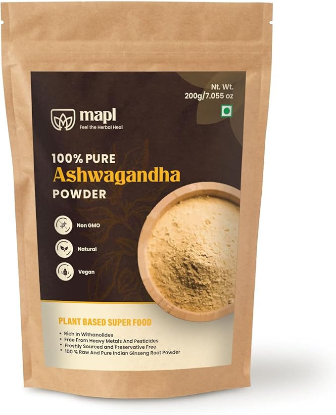 MAPL Organic Ashwagandha Powder (Indian Ginseng) 7.05 Ounces - Premium Quality, Pure and Natural Ingredients to Support Health