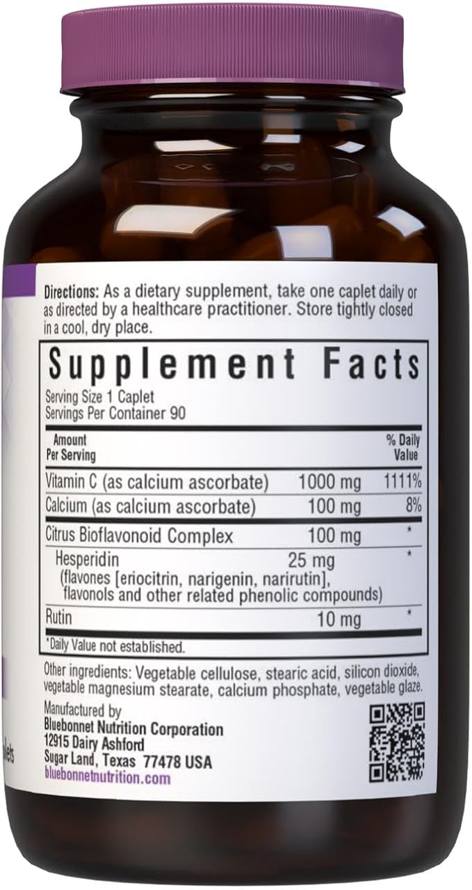 BlueBonnet Nutrition Buffered Vitamin C1000 mg Vegetable Capsules Buffered Calcium Ascorbate for Immune Health Soy Free Gluten Free NonGMO Kosher Dairy Free Vegan Vegetable Capsules, Citrus, 90 Count