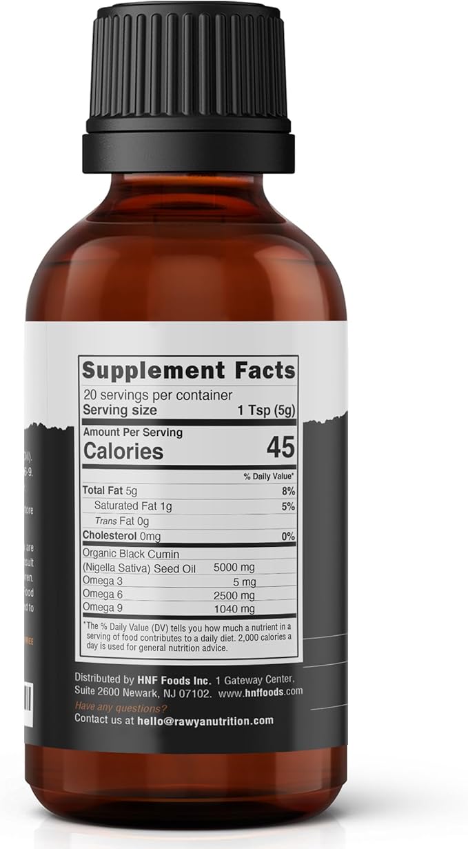 RAWYA Black Seed Oil - Cold Pressed - Black Cumin Seed - Premium Nigella Sativa - Omega 3 6 9 - Kalonji for Skin and Healthy Hair - Non-GMO, Gluten-Free - Wellness Oil - Mild Flavor - 3.4 Fl Oz