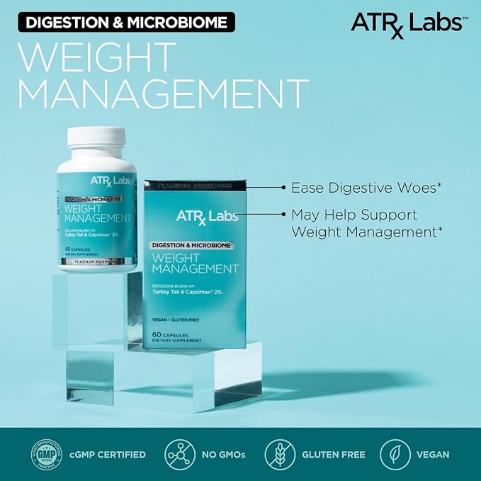 Weight Management: Digestion & Microbiome - Mushroom Supplement, with Turkey Tail and Capsicum Extract, May Support Digestion and Metabolism, Vegan and Gluten-Free, 60 Capsules