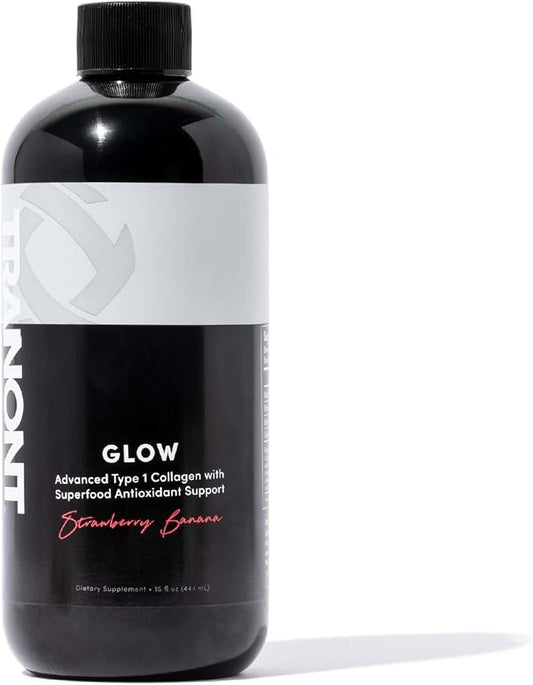Tranont Glow | Strawberry Banana | Type 1 Collagen with Superfood Antioxidant Support | for Hair, Skin, Nails & Joints | Liquid Collagen with Hyaluronic Acid & Peptides | 15 Fl Oz
