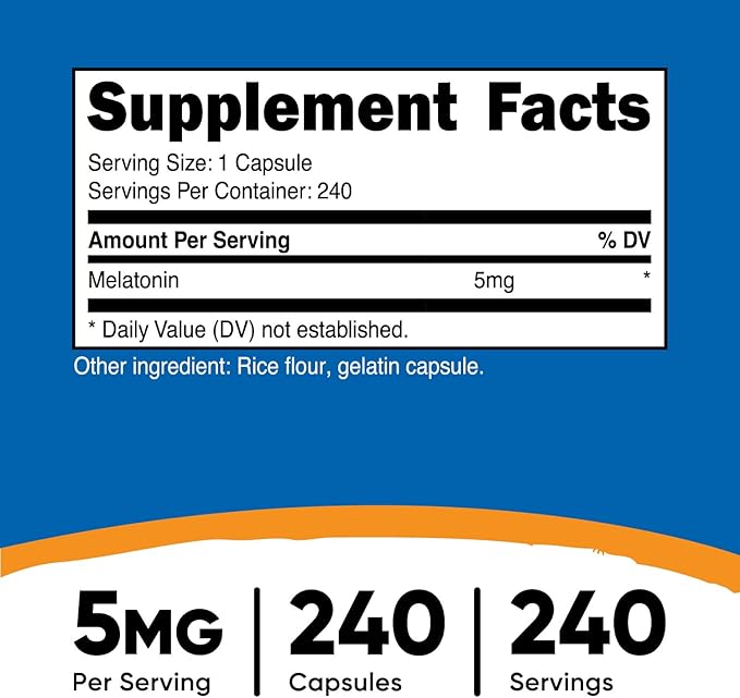 Nutricost Melatonin 5mg, 240 Capsules - 5mg Per Serving, Non-GMO, Gluten Free
