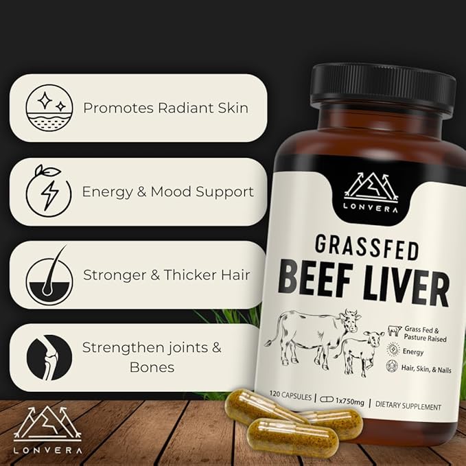 Grass Fed Beef Liver Capsules | Dessicated Liver Supplement | Freeze Dried Liver Pills | 30 Servings | 3000 mg | 120 Count