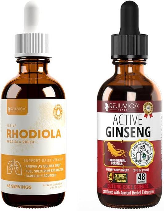 Rejuvica Health Active Rhodiola + Active Ginseng- Support Energy + Stress - Liquid Delivery for Better Absorption - Rhodiola Root & Ginseng Root