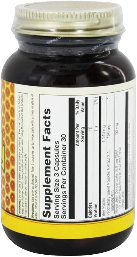 Honey Gardens Bee Pollen Royal Jelly and Propolis Capsules, 90 Count