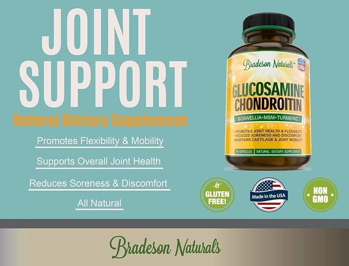 Joint Supplement with Glucosamine Chondroitin Turmeric MSM Boswellia Bromelain & Quercetin.Promotes Joint Health. 90 Capsules. Made in USA