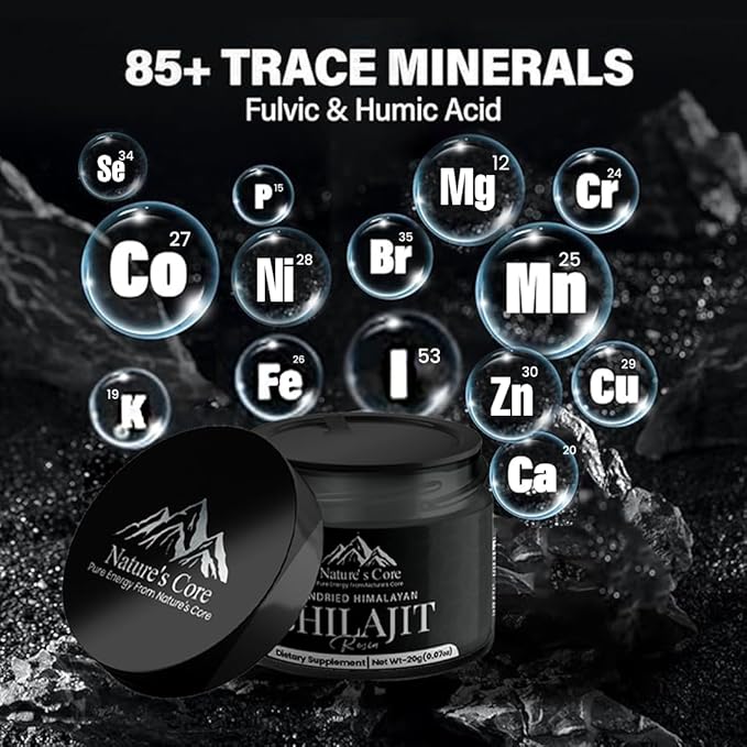 Nature's Core Sundried Himalayan Shilajit, Pure Himalayan Organic Shilajit for Men and Women, Contain 85+ Trace Minerals & Fulvic Acid, Natural 100% Purest Shilajit Resin, 20 Grams