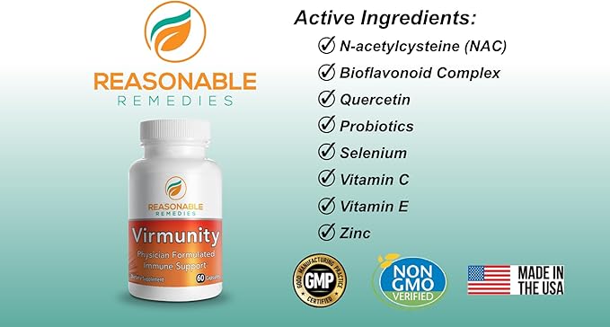 Virmunity - Immune Support Supplement, 60 Capsules for Adults, with Vitamin C and E, Selenium, Zinc, Antioxidants, NAC, and probiotics.