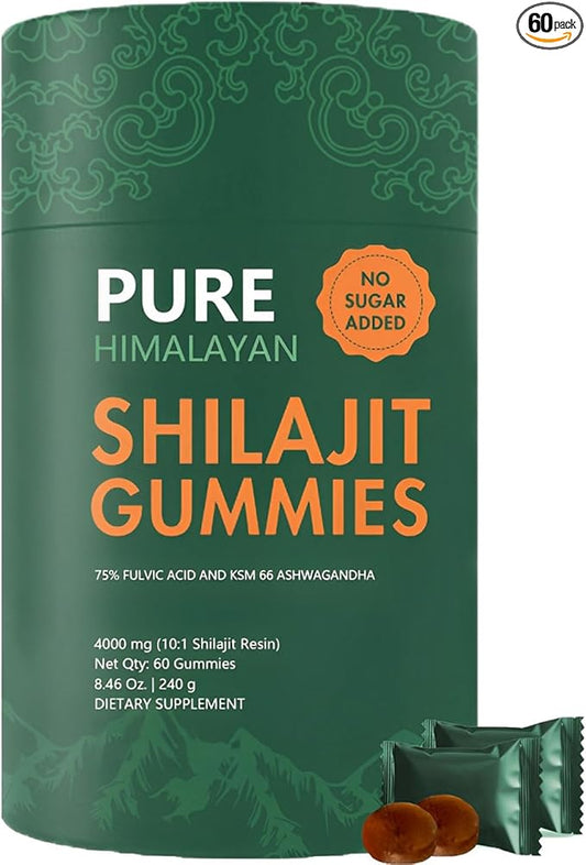 Shilajit Gummies I Shilajit for Men | Pure Himalayan Shilajit Gummies | KSM-66 Ashwagandha, Gokshura 75%+ Fulvic Acid & 85+ Trace Minerals I Non-GMO I Natural & Organic I 60 Gummy