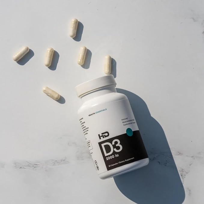 HD MUSCLE HealthHD D3 | 2000iu High Potency Vitamin D3 Supplement | Healthy Muscle Function & Recovery | Immune Support | Calcium Absorption | 90 Capsules