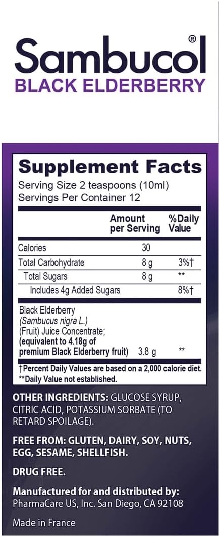 Sambucol Black Elderberry Syrup - Sambucus Elderberry Syrup, Black Elderberry Liquid, Immune Support, Elderberry Syrup for Kids and Adults, High Antioxidants, Gluten Free - Original Formula, 4 Fl Oz
