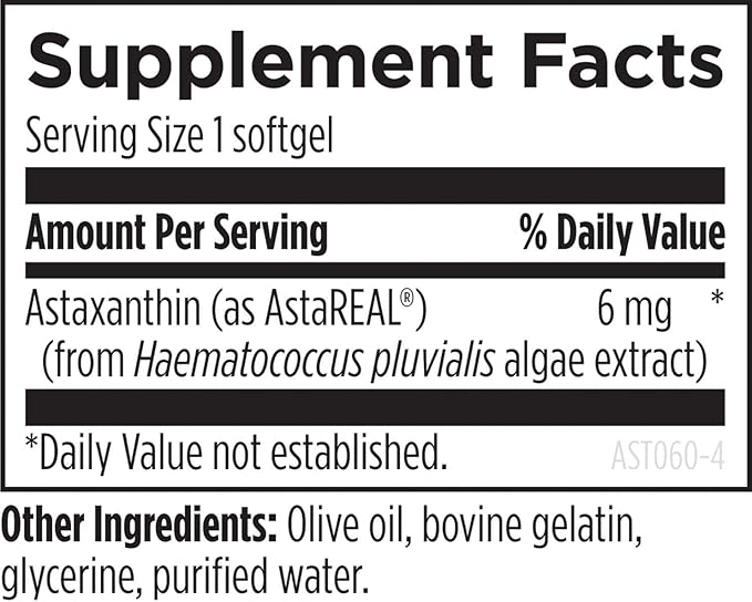 Designs for Health Astaxanthin - Microalgae (Haematococcus Pluvialis) Extracted Carotenoid Antioxidant Supplement - Support for Cardiovascular, GI, Skin + Eye Health (60 Softgels)