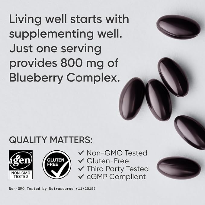 Sports Research Blueberry Capsules - Made from Organic Blueberries with Organic Extra Virgin Olive Oil - Non-GMO & Gluten Free - 60 Liquid Softgels