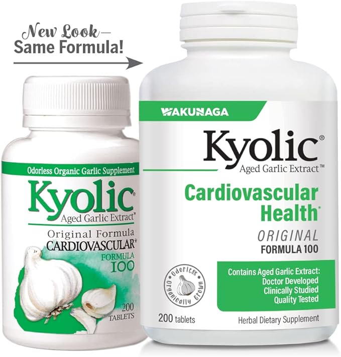 Kyolic Aged Garlic Extract Formula 100, Original Cardiovascular, 200 Tablets (Packaging May Vary)