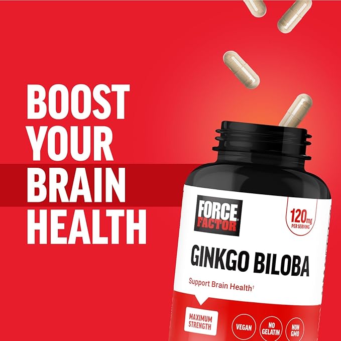 FORCE FACTOR Ginkgo Biloba 120mg, Brain Health Supplement for Adults, Maximum Strength Ginko Brain Support and Cognitive Supplement, Vegan, Non-GMO, 120 Capsules
