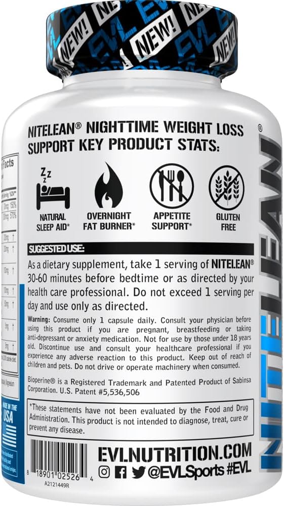 Evlution Nutrition Night Time Fat Burner Support - Overnight Sleep and Weight Loss Support Pills with Thermogenic Green Tea and White Kidney Bean Extract - Diet Pills That May Help Stubborn Fat Loss