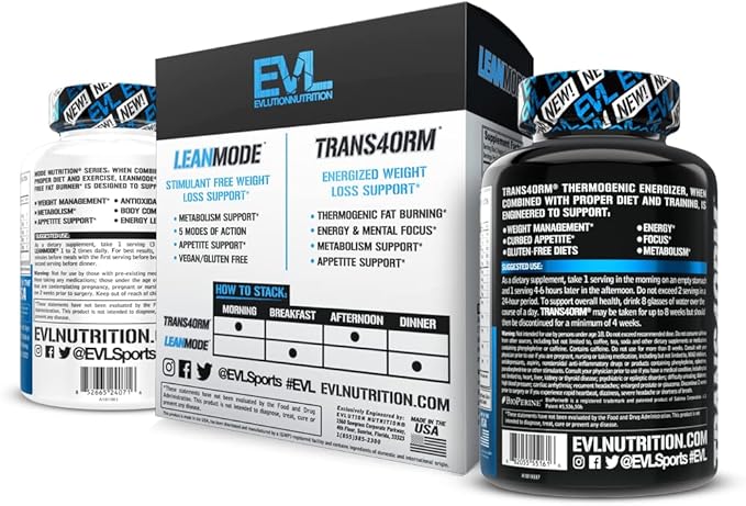 EVL Weight Loss Support Stack - Trans4orm Thermogenic Fat Burner & Metabolism Support Pills with Green Coffee Bean Extract and Forskolin Plus LeanMode Non-Stimulant