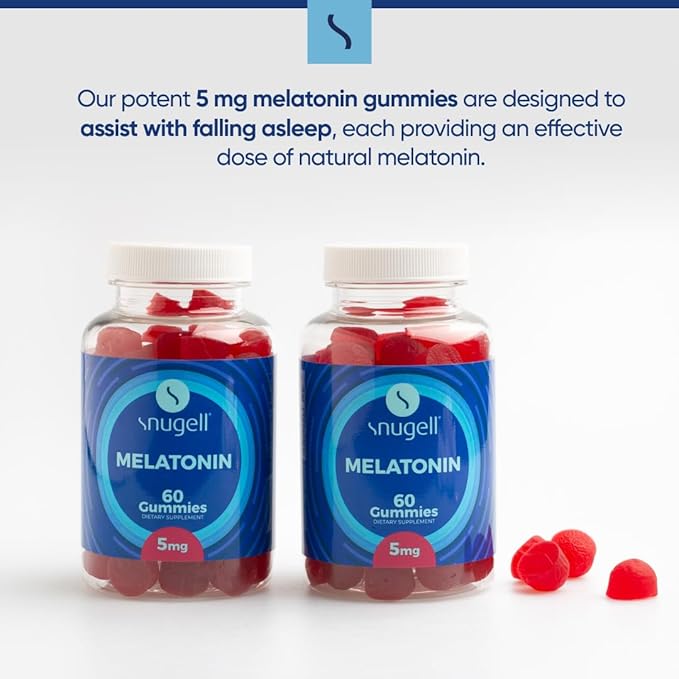 Snugell Melatonin Gummies 5 mg – 60-Count Dietary Supplement – Berry Blend Flavor for Natural Restful Sleep Support – Vegan, Non-Habit Forming, Non-GMO, Pectin-Based, Gluten-Free – Made in the USA (2)