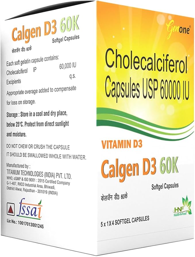 GENONE Calgen D3 Vitamin D3 Capsule for Boosting Immunity, Healthy Bones and Strong Muscles (20 Caps)