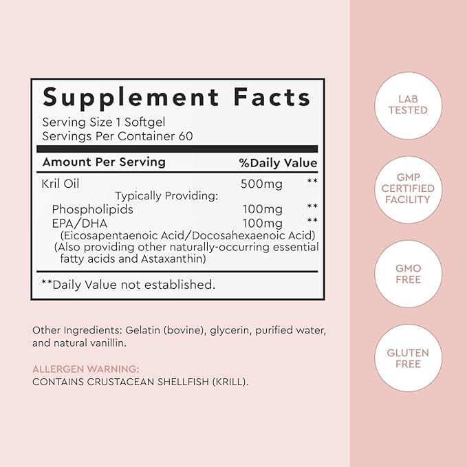 Alaya Naturals - Antarctic Krill Oil 500mg Supplement with Phospholipids, EPA/DHA Omega 3 & Astaxanthin - Non-GMO - PCB Tested Krill Oil - 60 Softgels