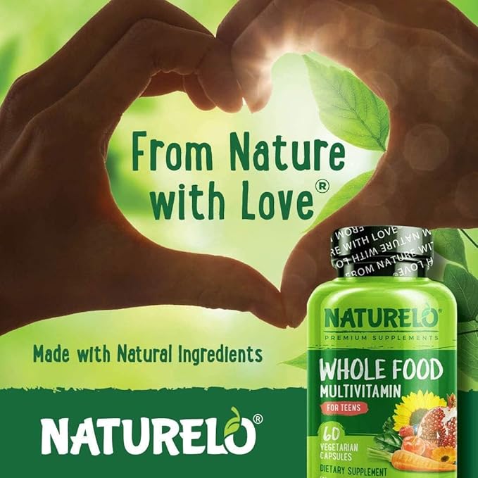 NATURELO Teen Multivitamin - Whole Food Multivitamin - with Minerals for Teenage Boys & Girls - Supplement for Active Kids - Non-GMO - Vegan & Vegetarian - 60 Capsules