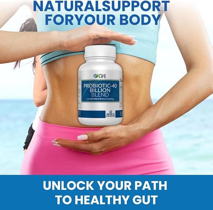 Well of Life Probiotic-40 Billion: Helps Gut Health & Digestive Support. 4 Strain Blend, 40 Billion CFU. Enhances Nutrient Absorption, Metabolism. 60 Capsules. Non-GMO, Made in USA.