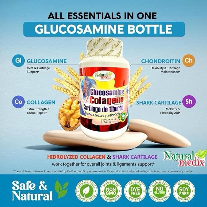 GLUCOSAMINE CHONDROITIN + HYDROLYZED Collagen + Shark Cartilage - Premium Joint Support - Advanced Joint Health Formula 100% Peruvian Supplement