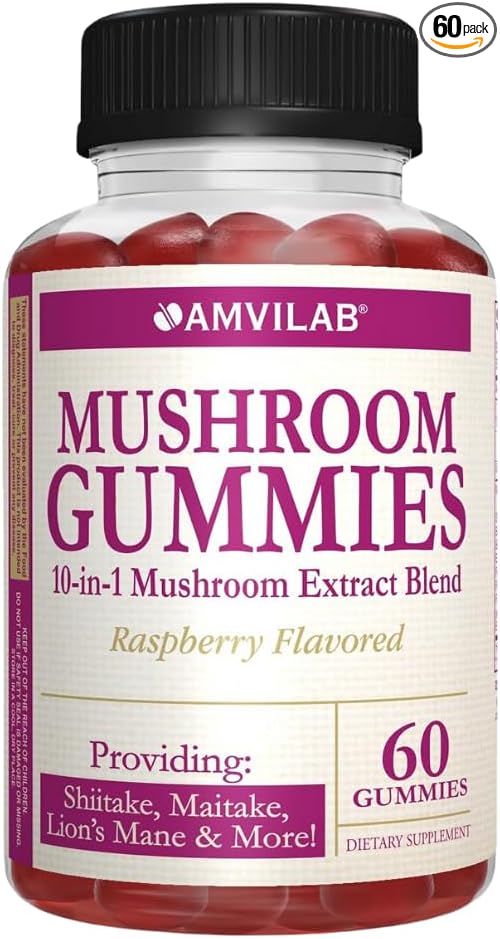 Mushroom Gummies,Raspberry Flavored, 60 Gummies 1 Month Supply