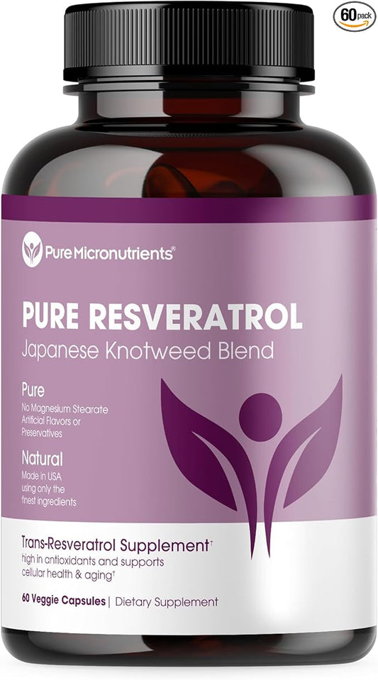Pure Resveratrol Supplement - Extra Strength 600mg Trans-Resveratrol Per Serve - for Heart, Cognitive, Immune Health Support – Purified & Bioavailable - 60 Vegan Caps