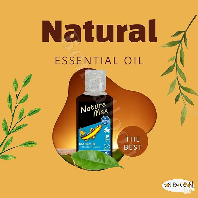 Nature Max Cod Liver Blubber Oil Natural Undiluted Pure For Hair & Skin Care & Food Cold Pressed Premium (1Pack = 2.70 oz / 80 ml) زيت كبد الحوت