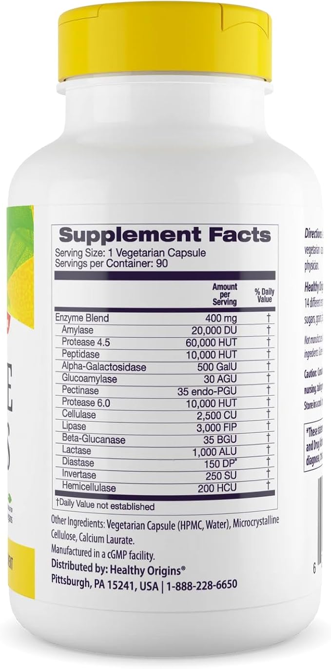 Healthy Origins Digestive Enzymes (Broad Spectrum, Non-GMO, Gluten Free, Digestive Support), 90 Veggie Caps