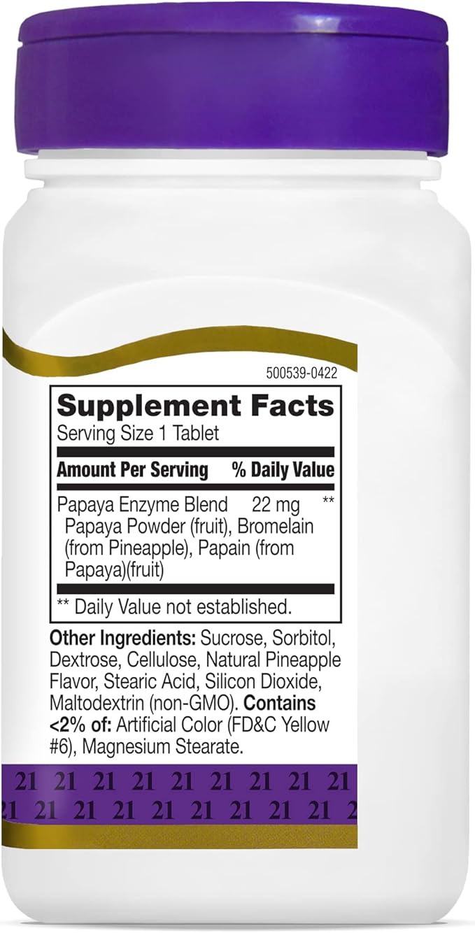 21st Century Papaya Enzyme Chewable Tablets, Tropical, 100 Count (Pack of 2)