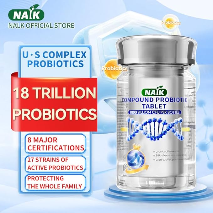 NAIK Probiotics 1800 Billion CFU - 10 Strains + Organic Prebiotics - Immune, Digestive & Gut Health - Supports Occasional Constipation, Diarrhea, Gas & Bloating - for Women & Men - 45ct