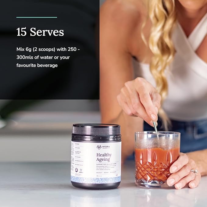 Healthy Ageing Supplement Powder, Anti-Ageing Effects, Contains Quercetin, Resveratrol and Nrf2 Activators, Antioxidants Rich Nutrient-Dense, Non-GMO, Vegan (90 Grams (15 Servings)
