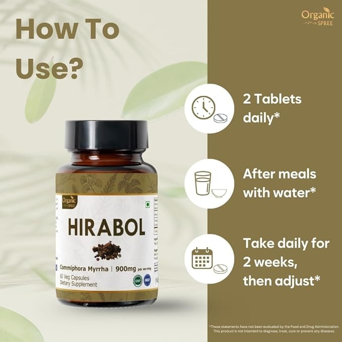 HIRABOL 60 Capsules | Commiphora myrrha (Hirabol) | 900mg per Serving | Natural 60 Capsules - Pack of 2