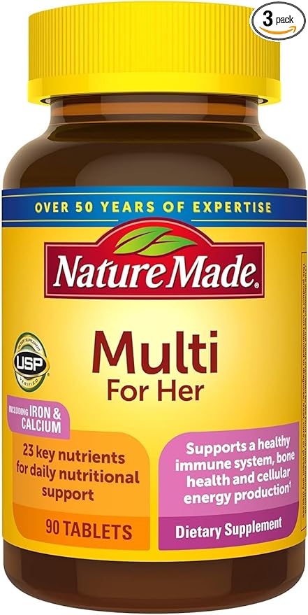 Nature Made Multivitamin For Her, Womens Multivitamin for Daily Nutritional Support, Multivitamin for Women, 90 Tablets, 90 Day Supply (Pack of 3)