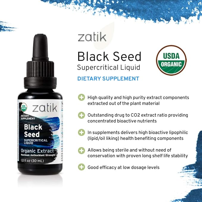 Zatik Naturals - Organic Black Seed Full Spectrum Supercritical Liquid Extract, Maximum Antioxydant Strenght, 1 Fl Oz