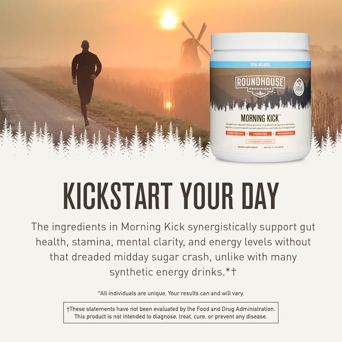 Morning Kick, Zero Sugar Greens Superfood Powder Supplement with Ashwaganda, Collagen, Probiotics, Debloat Drink, 30 Servings (Strawberry Lemonade) by Chuck Norris