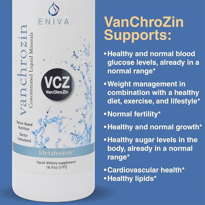 Eniva Health VANCHROZIN Liquid Ionic Minerals Supplement, Vanadium, Chromium & Zinc, Diabetic Friendly, 16 Fl Oz, 96 Servings
