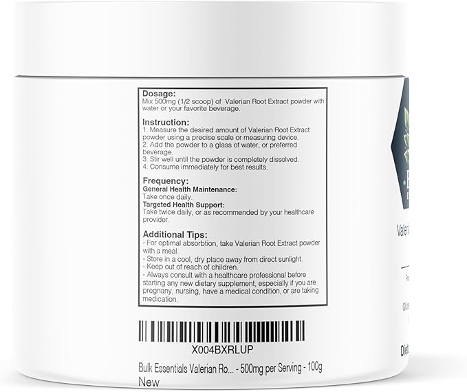 Pure Valerian Root Extract Powder – Unflavored 100g Valerian Root for Sleep Support – USA Made, Free from GMO & Gluten – 500mg Per Serving