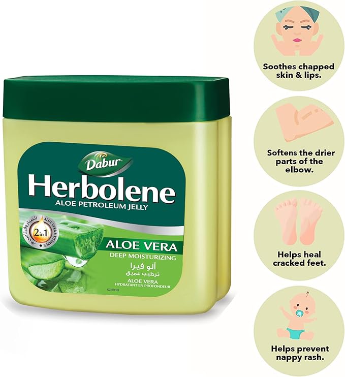 Dabur Herbolene Aloe Vera Gel Petroleum Jelly - Enhanced with Vitamin E for Deep & Intensive Skin Moisturization - Gentle on Sensitive Skin - Nourishing Bliss & Lasting Hydration - 425 ML (Pack of 1)
