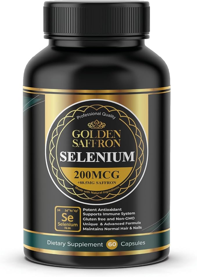 Golden Saffron Selenium (200mcg Selenium & 88.5 mg Saffron Extract) - to Support Overall Health, Non-GMO, Gluten Free, Dairy Free, with Unique and Advanced Formula – Made in USA & Tasteless.